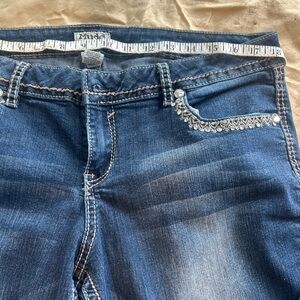GAP Women's Dark Blue Bootcut Jeans with Rhinestone Pockets, vintage. Size 17.